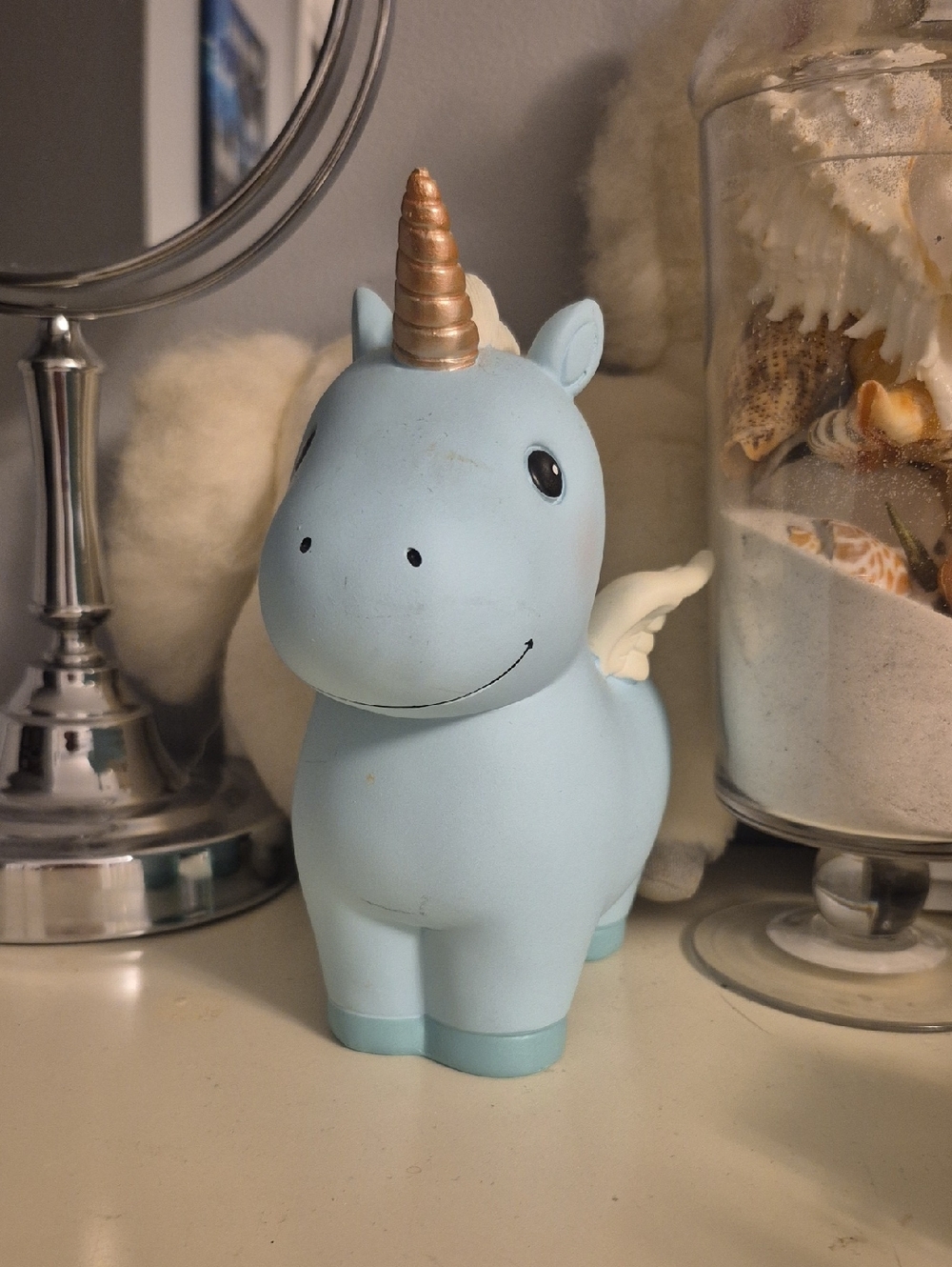 Blue Unicorn Figurine with Gold Horn
